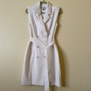 BCBG New York White Sleeveless Blazer Dress - Tie-Waist - Like New